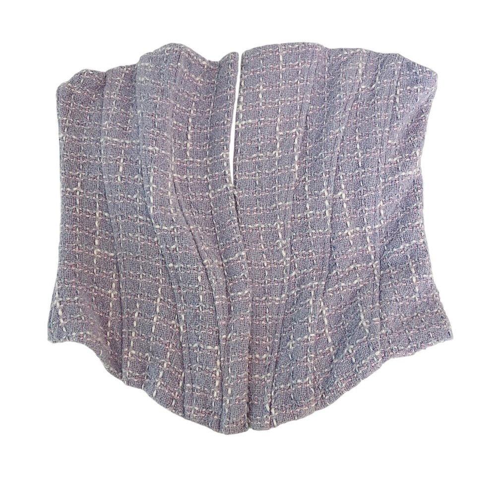 Zara Womens Purple Blue Tweed Strapless Corset Top Chic Glam - Size Small